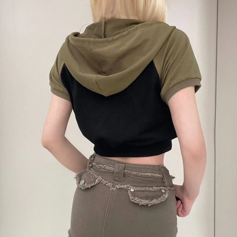 Raglan Sleeve Zip Up Cropped Hoodie - Image 5