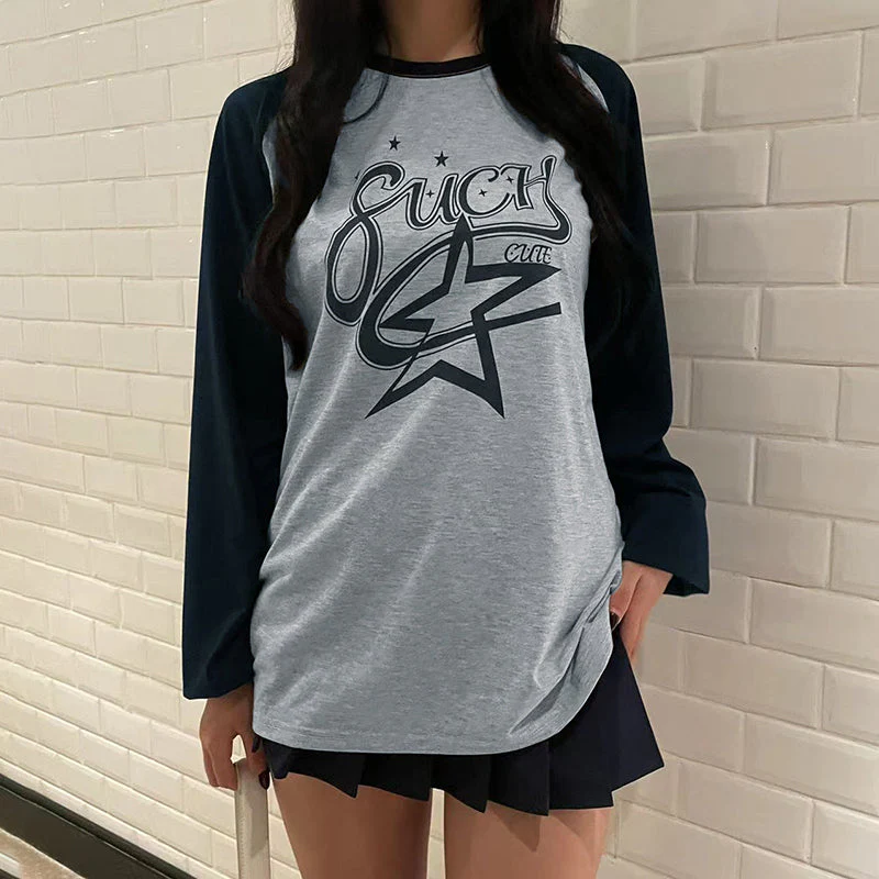 Raglan Star Print Oversized Long Sleeve Tee - Image 9