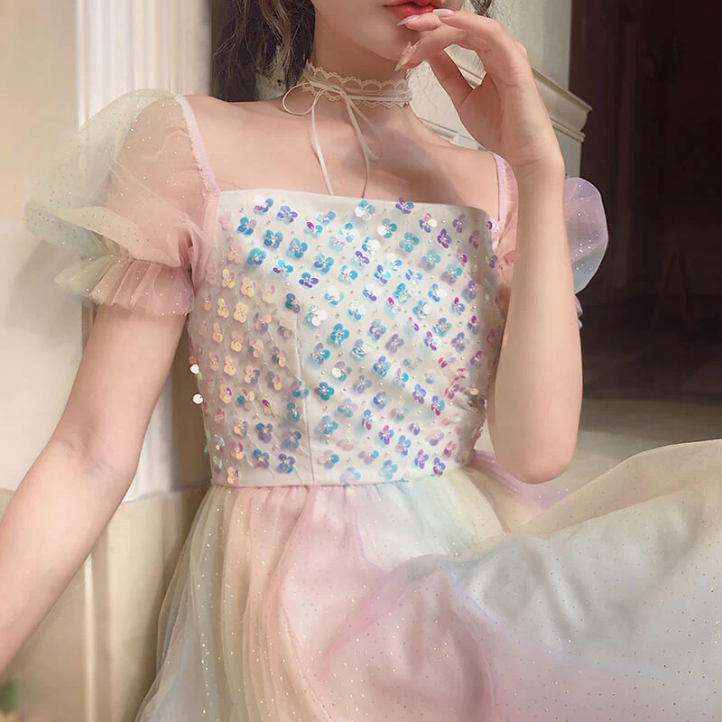 Rainbow Sequin Mesh Dress - Image 3