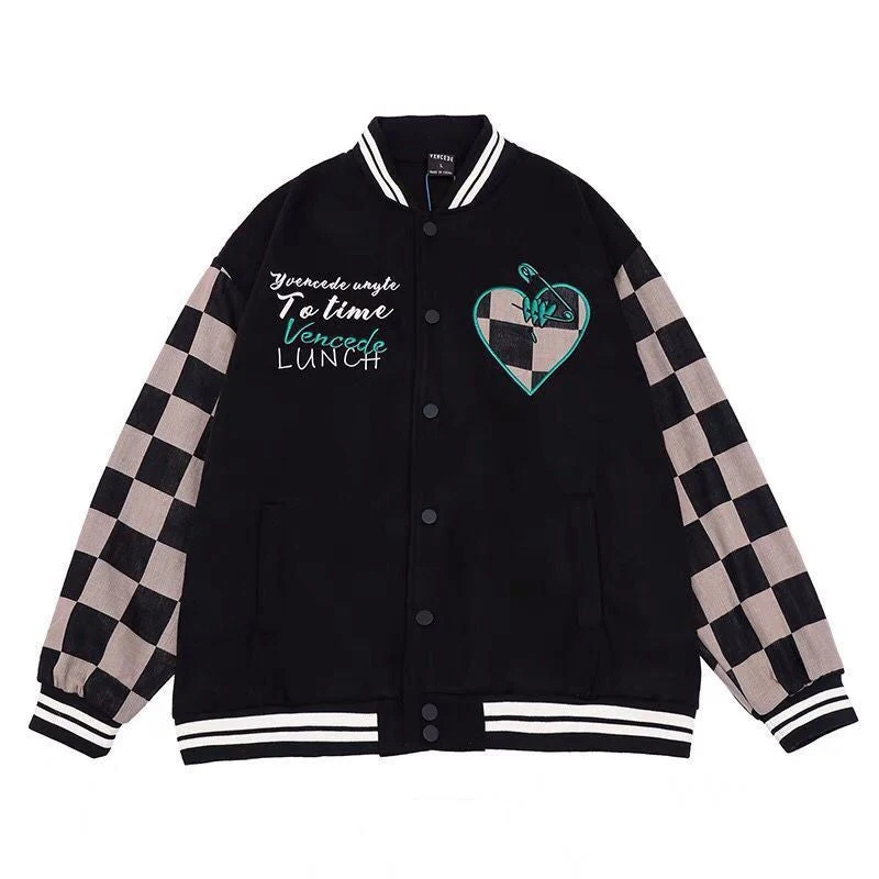 Retro Checkerboard Baseball Jacket - Image 3