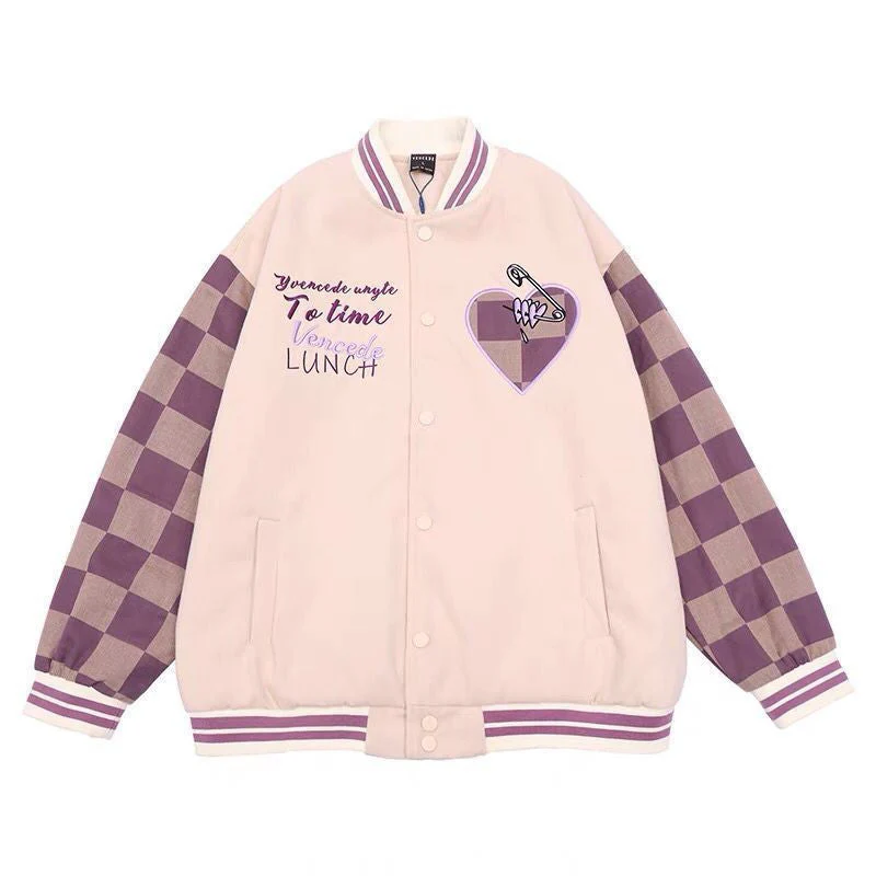 Retro Checkerboard Baseball Jacket - Image 4