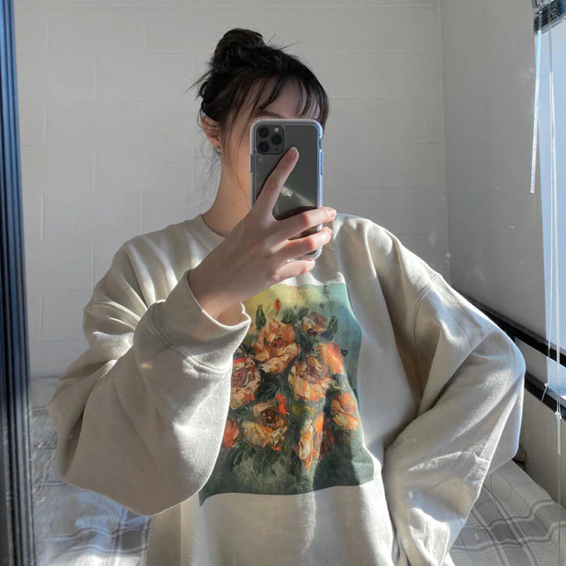 Retro Flowers Oil Painting Sweatshirt - Image 3