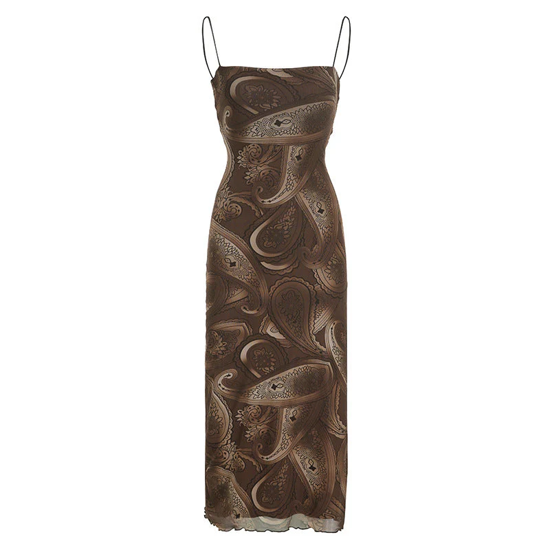 Retro Print Backless Strap Sexy Sling Maxi Dress - Image 8
