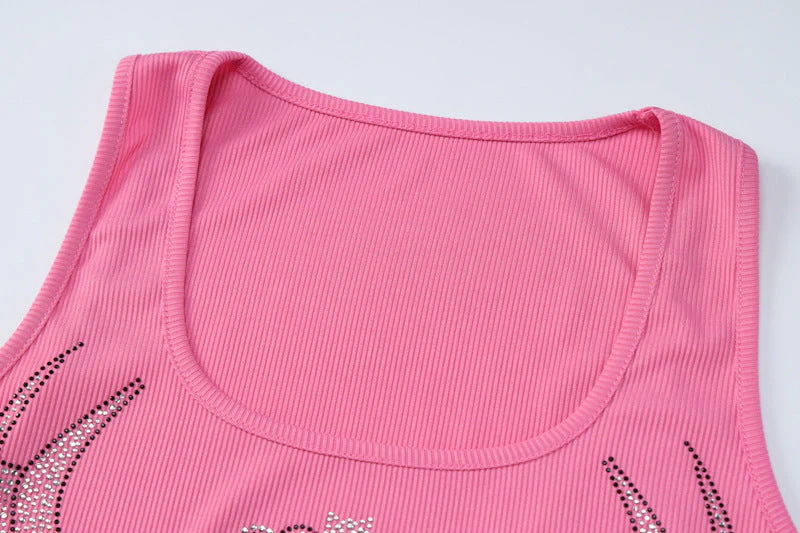 Rhinestone Winged Heart Ribbed Cropped Tank Top - Image 5