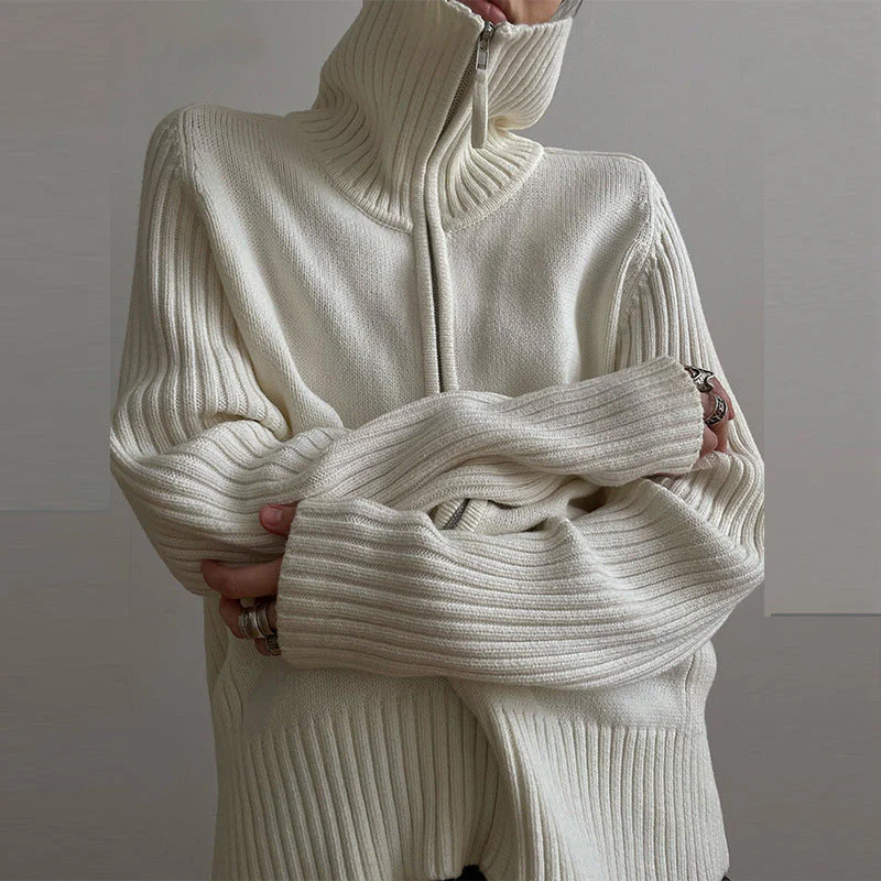 Rib Splice Zip Up Cardigan - Image 4