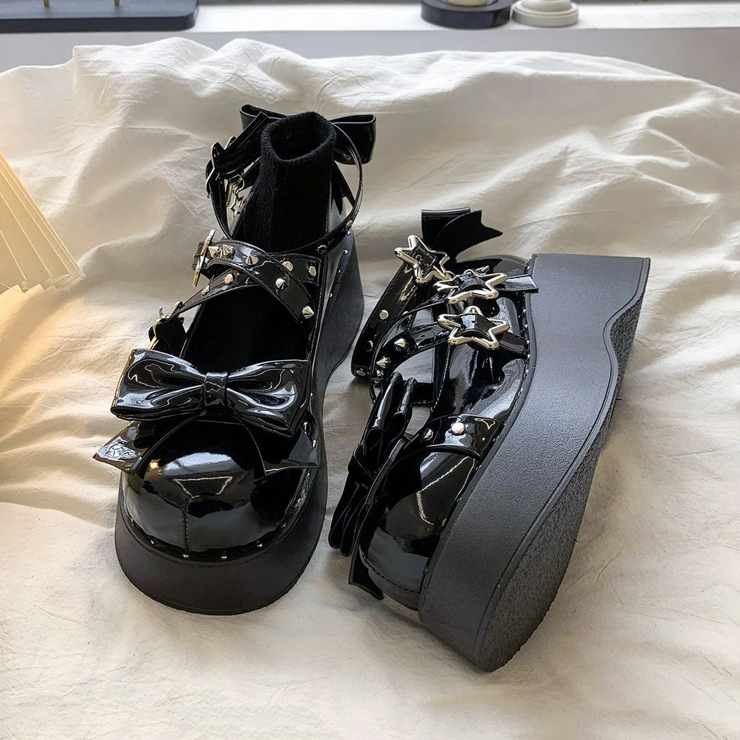 Rivet Bow Platform Shoes - Image 3