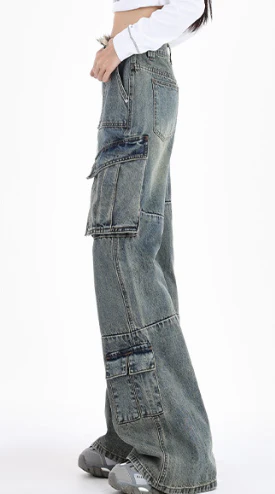 Seamed Pocket Straight Leg Cargo Jeans - Image 8
