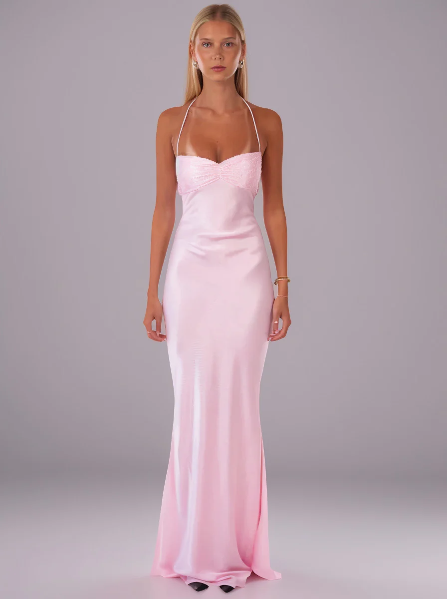 Sequined Satin Solid Color Open Back Tie Hip Dress