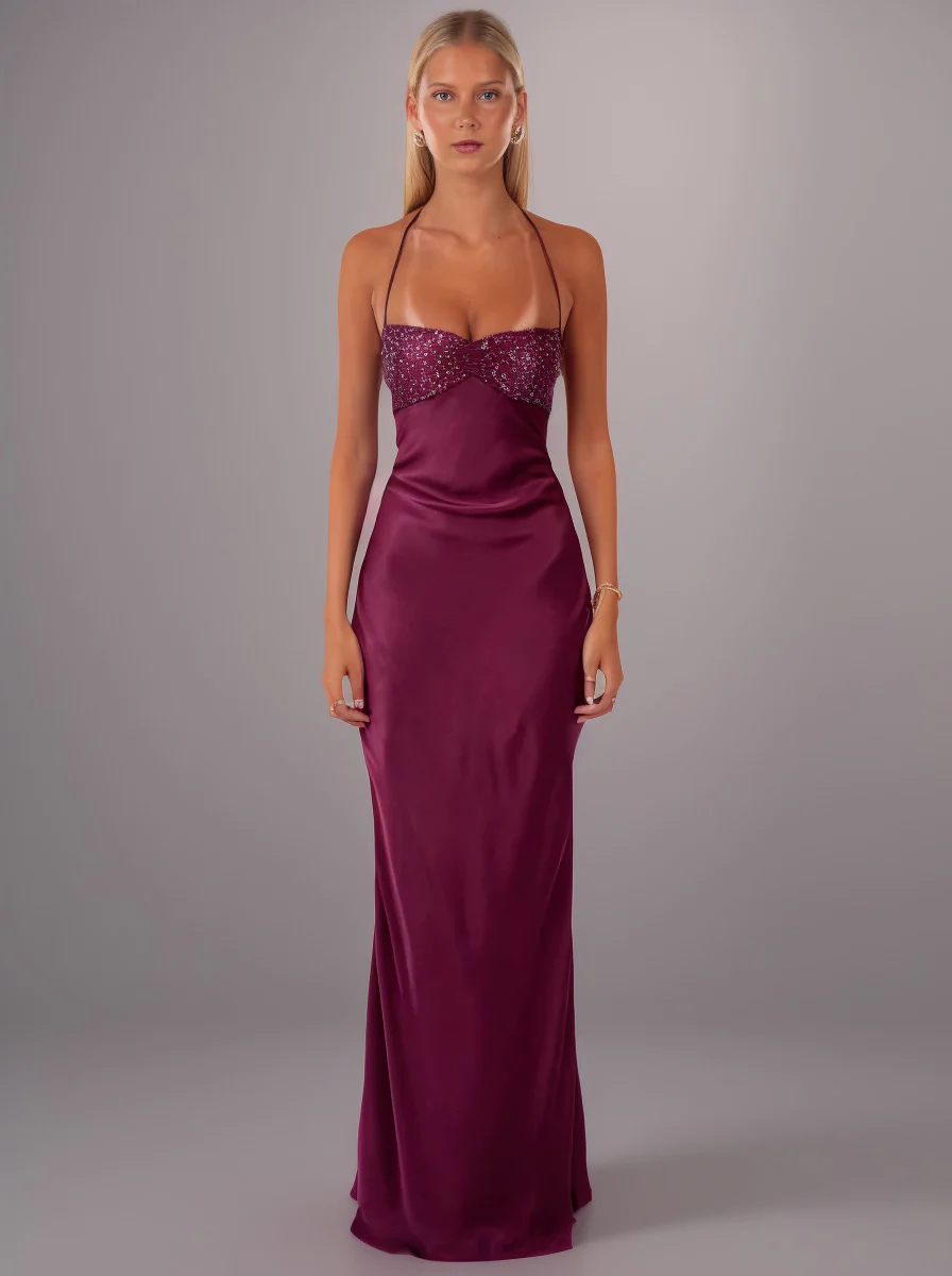 Sequined Satin Solid Color Open Back Tie Hip Dress - Image 5