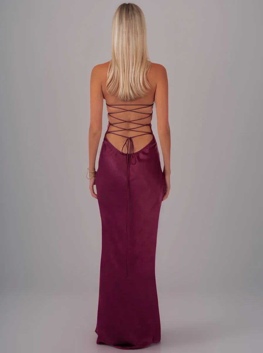 Sequined Satin Solid Color Open Back Tie Hip Dress - Image 7