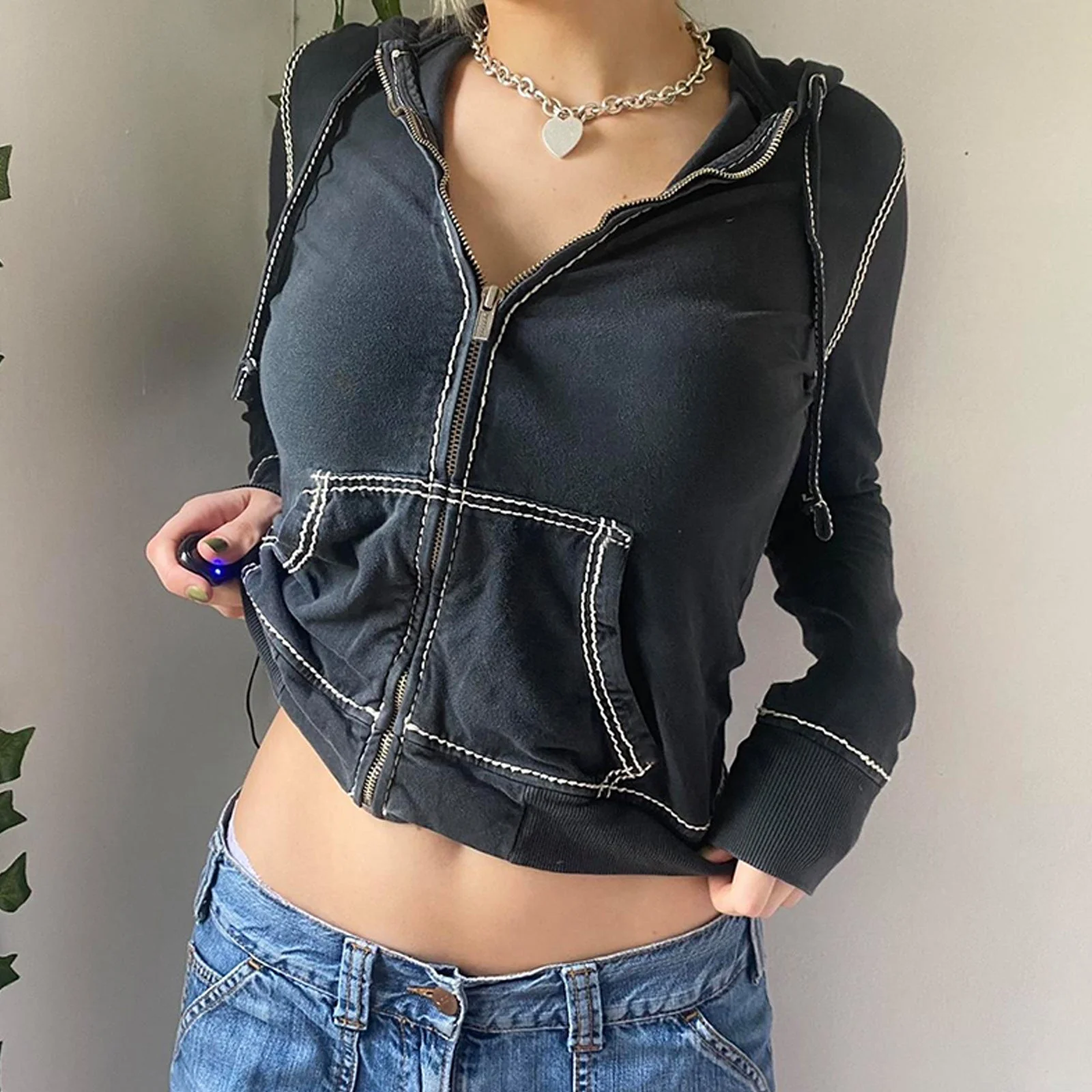 Sewing Thread Downtown Zip Up Hoodie