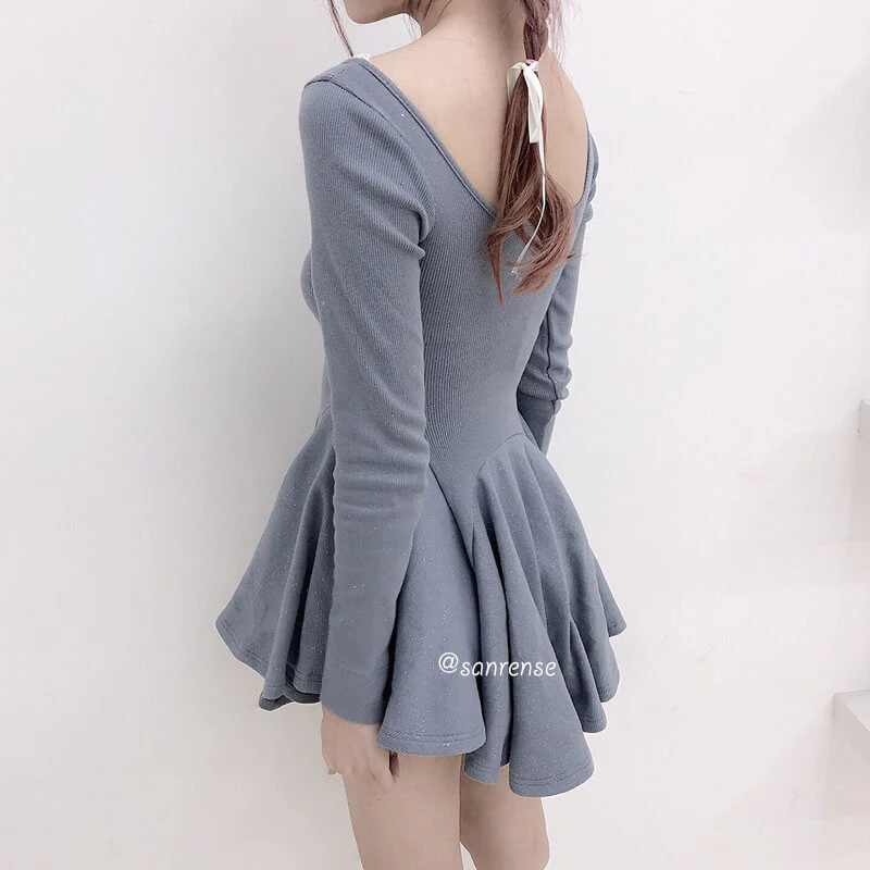 Sexy Gray V-neck Lace Dress - Image 3