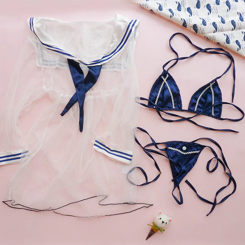 Sexy Mesh Cosplay Sailor Suit Dress - Image 2