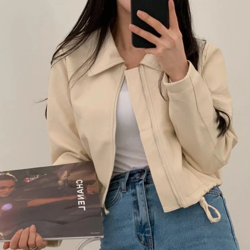 Short Zipper Pu Leather Jacket - Image 10