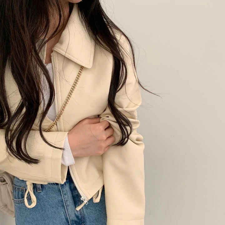 Short Zipper Pu Leather Jacket - Image 3