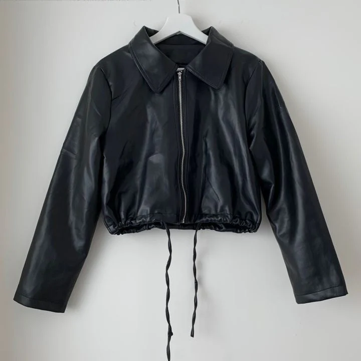 Short Zipper Pu Leather Jacket - Image 4