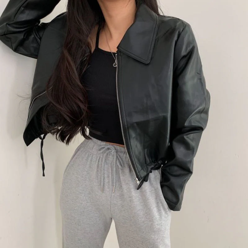 Short Zipper Pu Leather Jacket - Image 5