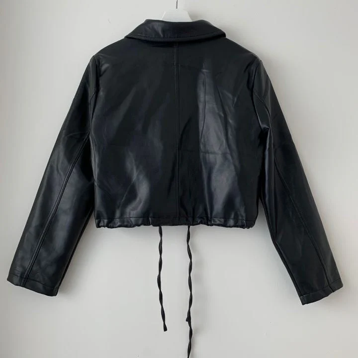 Short Zipper Pu Leather Jacket - Image 6