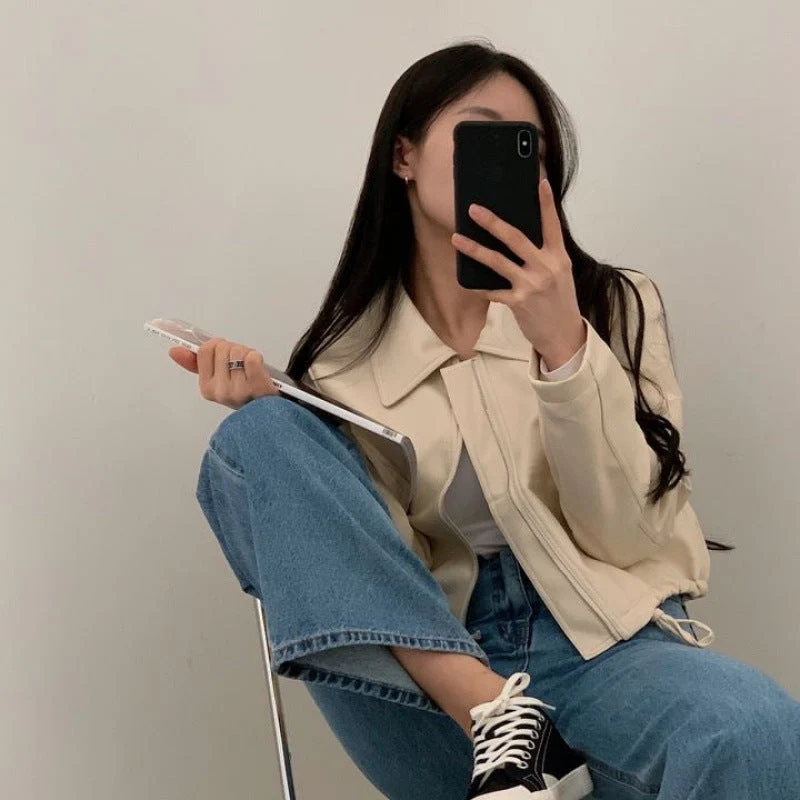 Short Zipper Pu Leather Jacket - Image 8