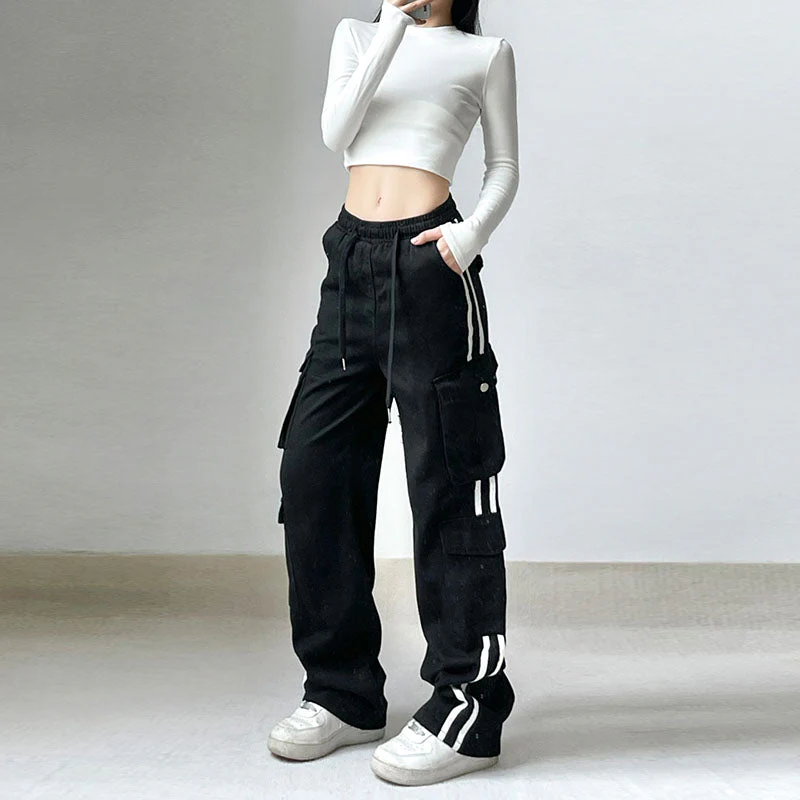 Side Stripe Black Cargo Jeans - Image 2