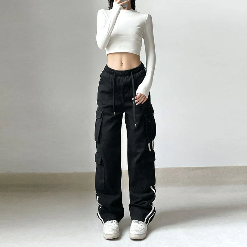 Side Stripe Black Cargo Jeans - Image 4