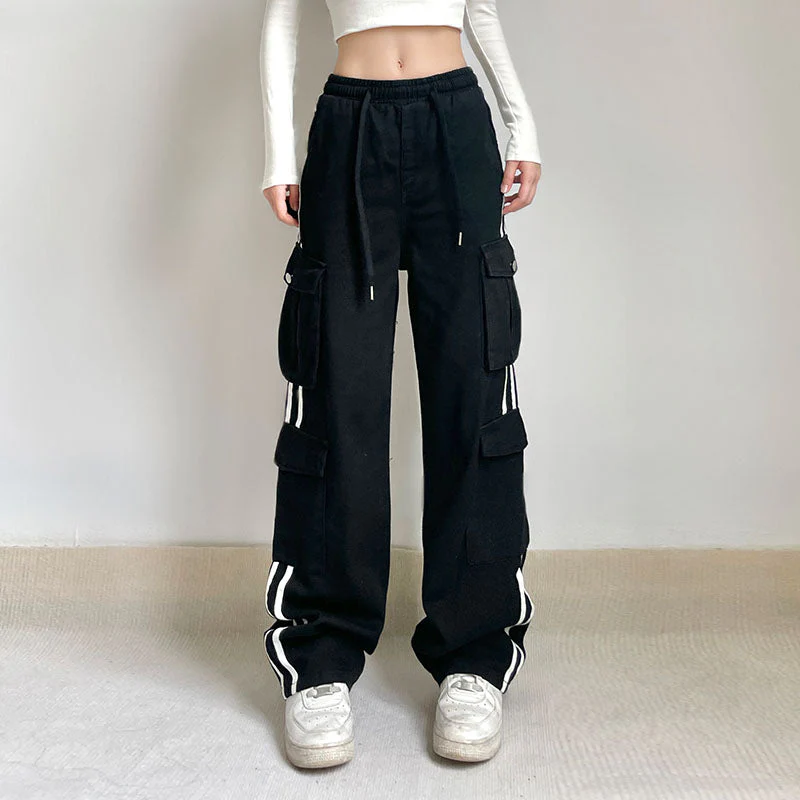 Side Stripe Black Cargo Jeans - Image 6