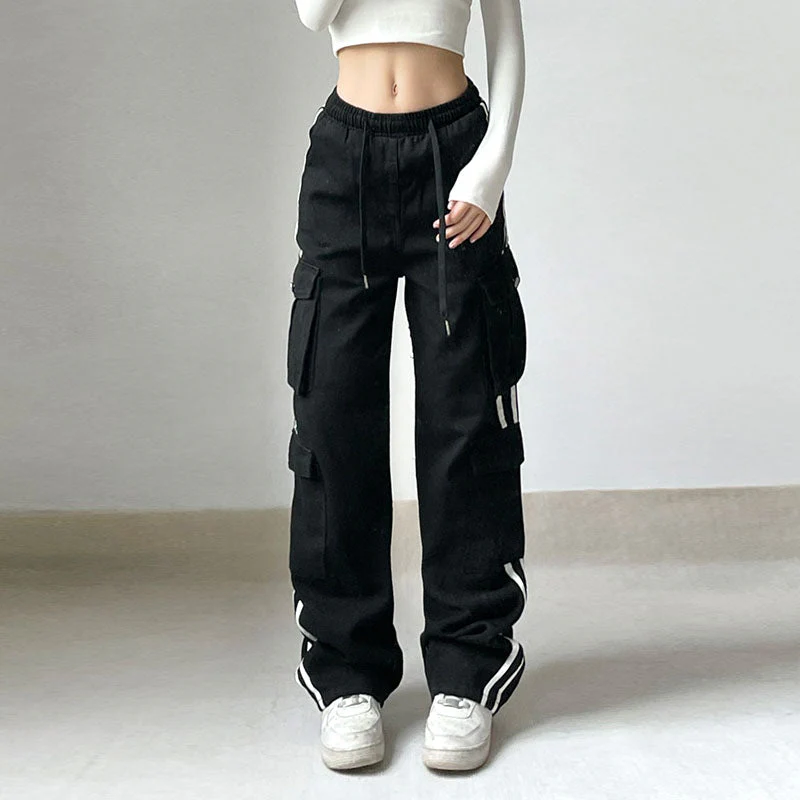 Side Stripe Black Cargo Jeans - Image 7