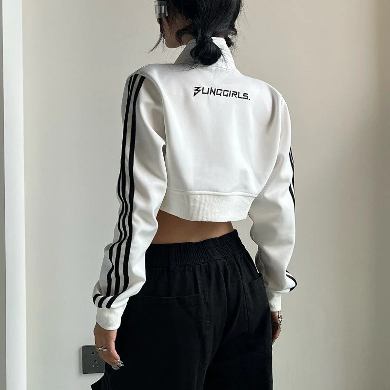 Side Stripe Zip Up Cropped Jacket - Image 3