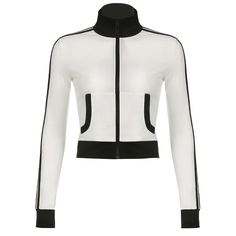 Side Striped Zip Up Long Sleeve Tee - Image 5