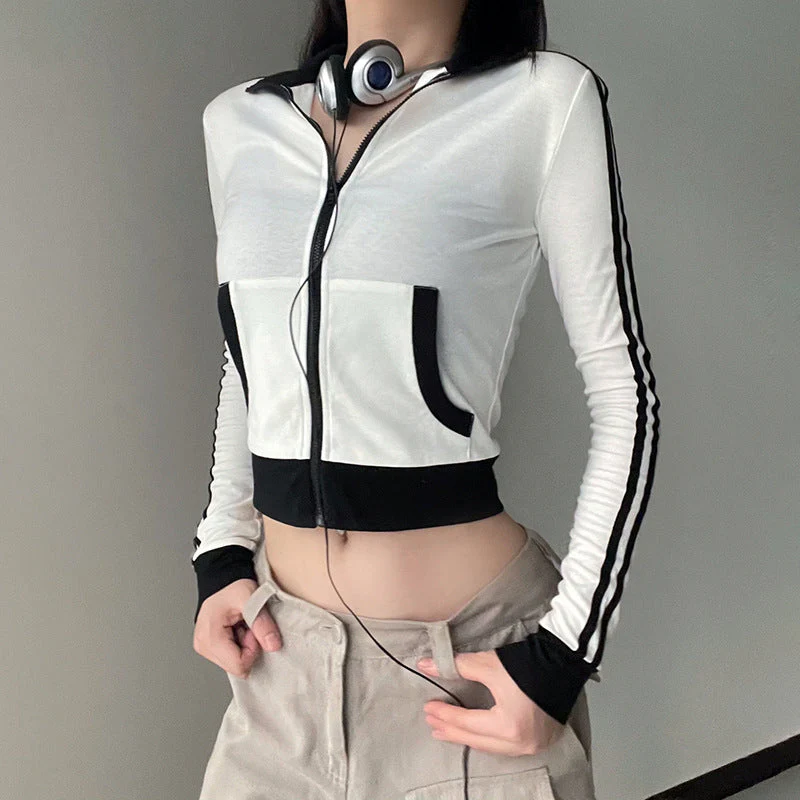 Side Striped Zip Up Long Sleeve Tee - Image 6