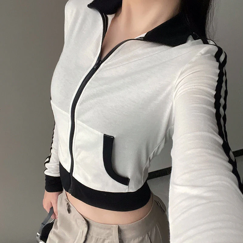 Side Striped Zip Up Long Sleeve Tee - Image 8