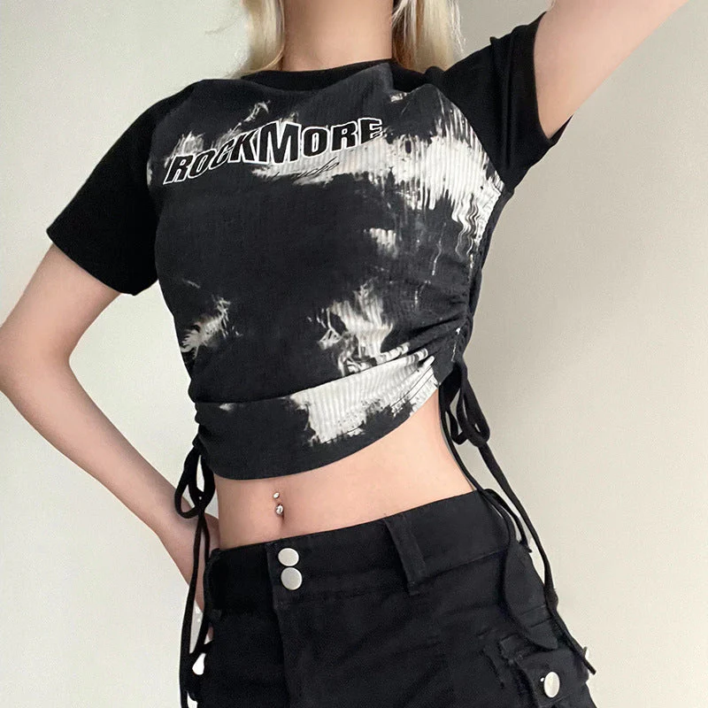 Side Tie Raglan Sleeve Rib Crop Top - Image 2
