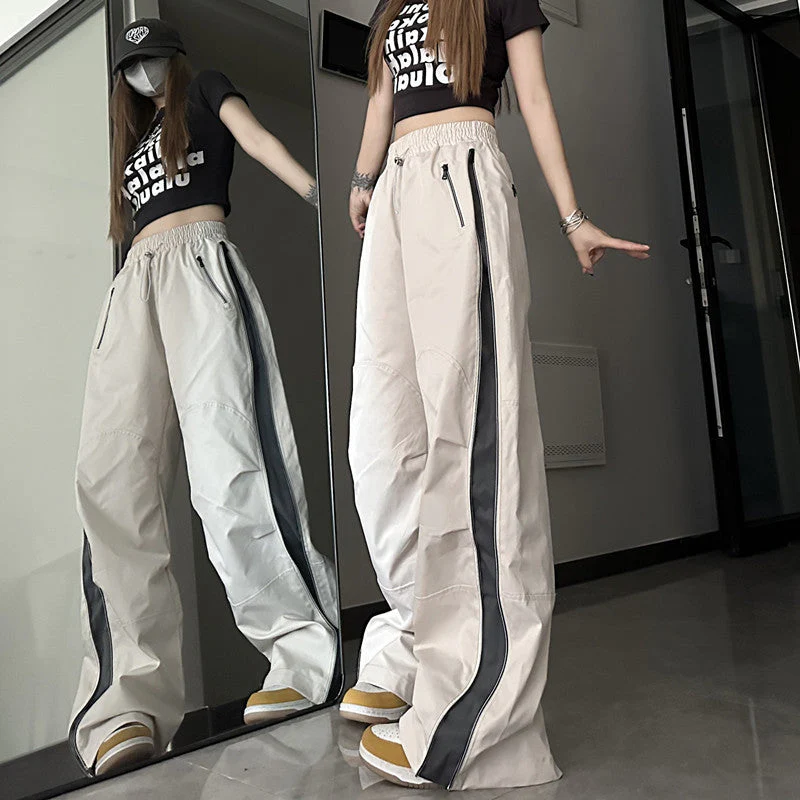 Side Zip Up Contrasting Straight Leg Sweatpants - Image 5