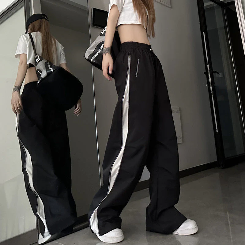 Side Zip Up Contrasting Straight Leg Sweatpants - Image 8