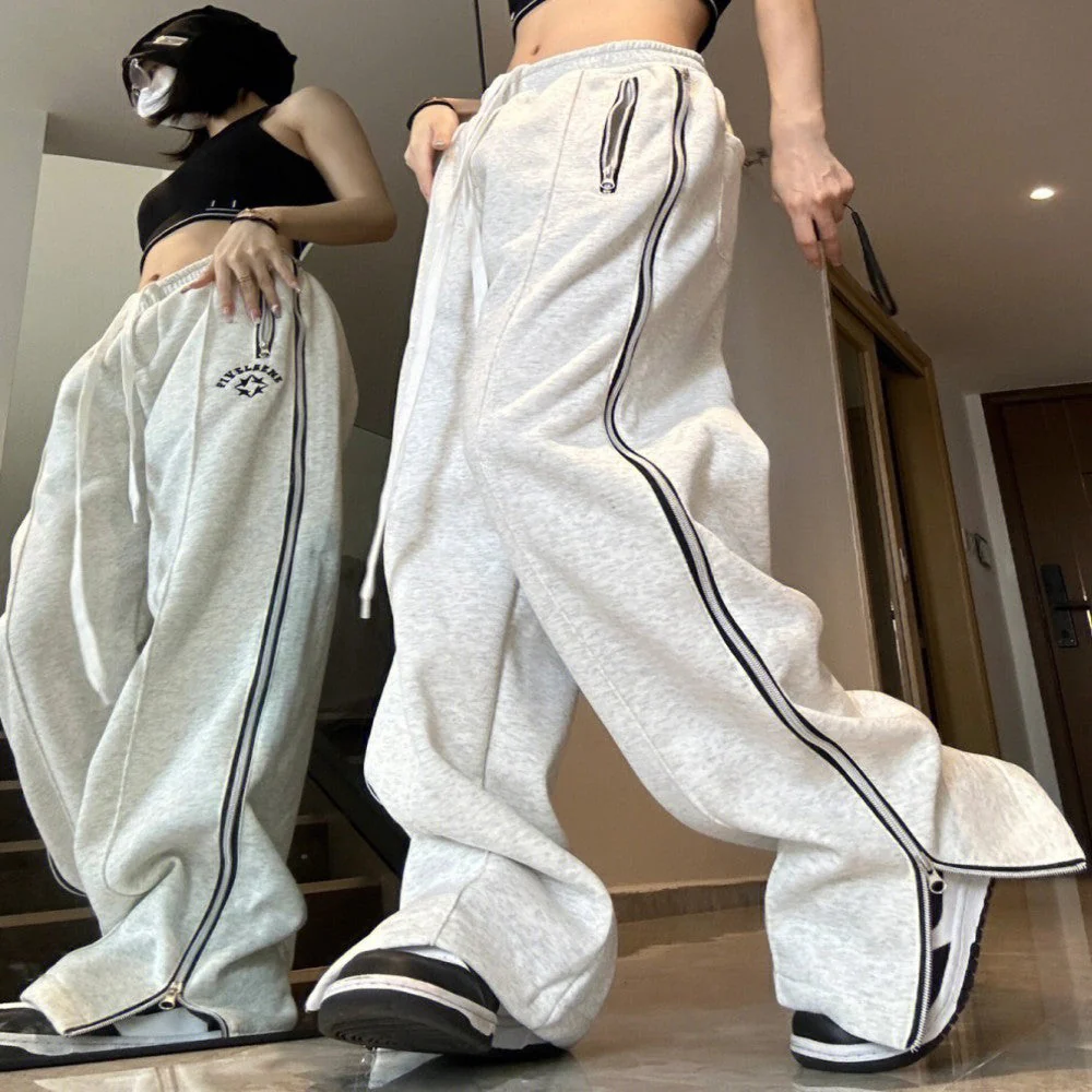 Side Zip Up Stretchy Waist Loose Sweatpants - Image 3