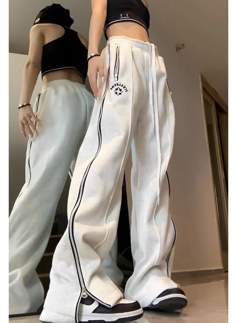 Side Zip Up Stretchy Waist Loose Sweatpants - Image 9