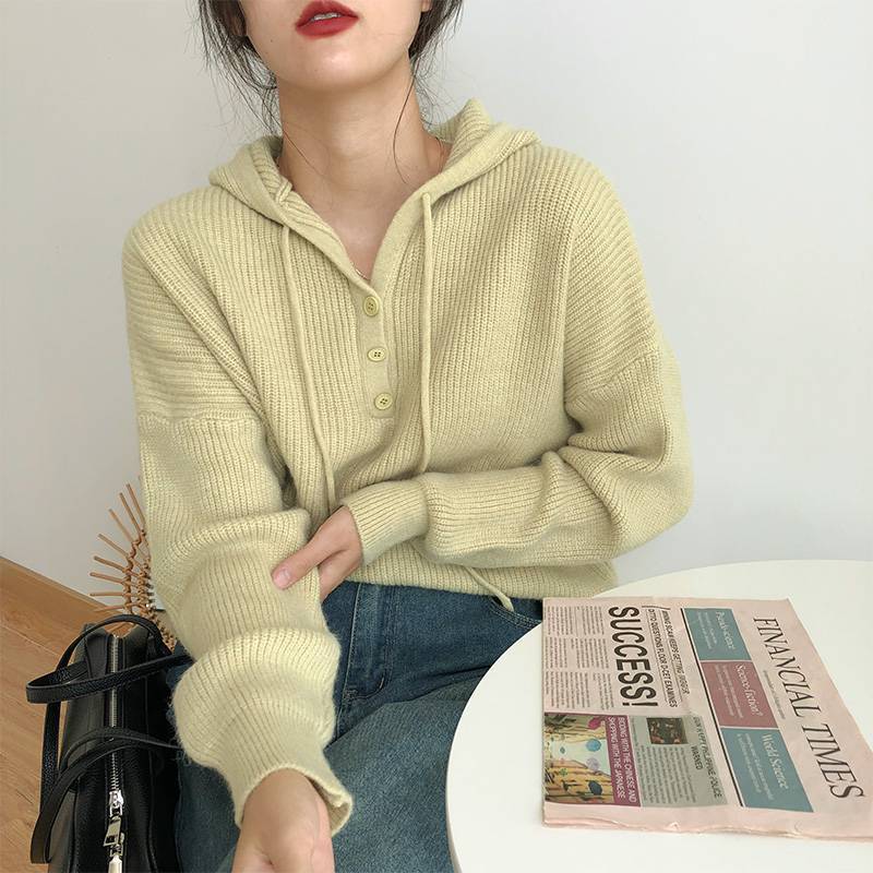 Simple Hooded Pullover Knit Sweater - Image 12
