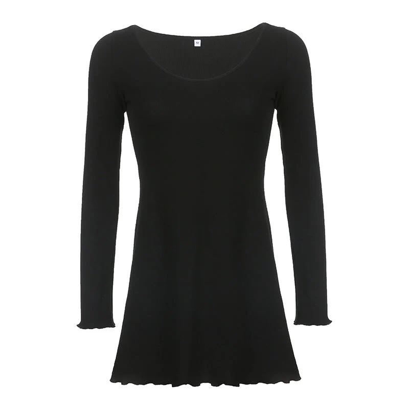 Simple Knitted Long Sleeve Mini Dress - Image 3