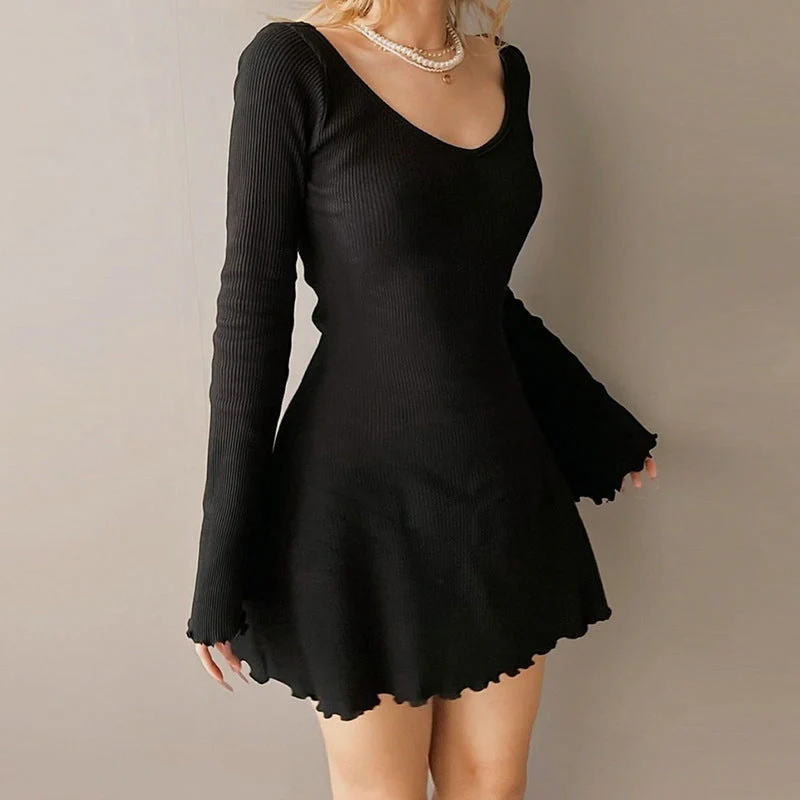 Simple Knitted Long Sleeve Mini Dress - Image 6