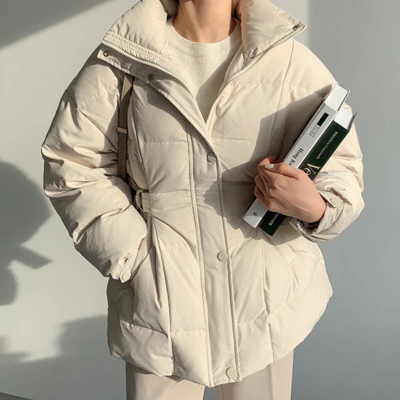 Simple Solid Color Zip Up Puffer Jacket - Image 2