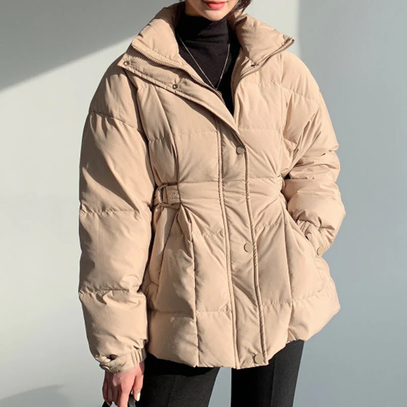 Simple Solid Color Zip Up Puffer Jacket - Image 5