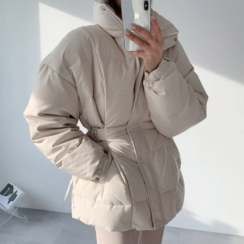 Simple Solid Color Zip Up Puffer Jacket - Image 7
