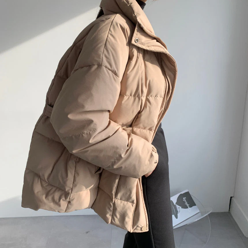 Simple Solid Color Zip Up Puffer Jacket - Image 8