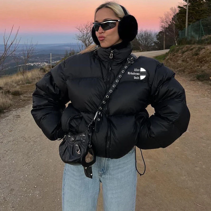 Simple Solid Color Zip Up Puffer Jacket - Image 2