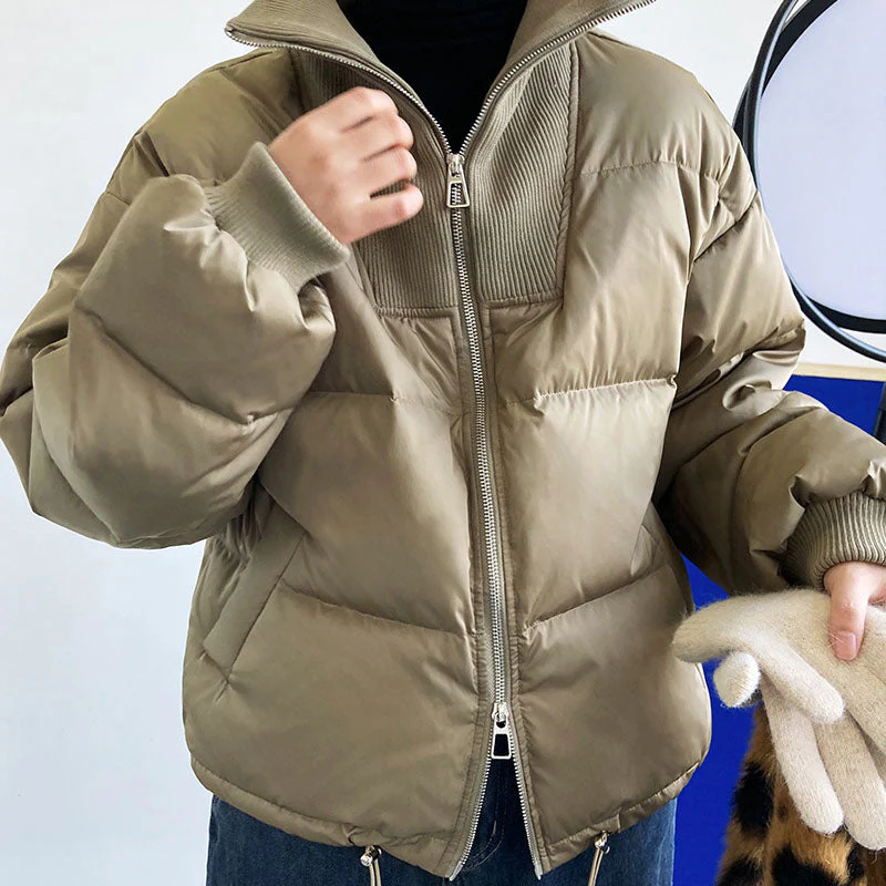 Simple Solid Color Zip Up Puffer Jacket - Image 2