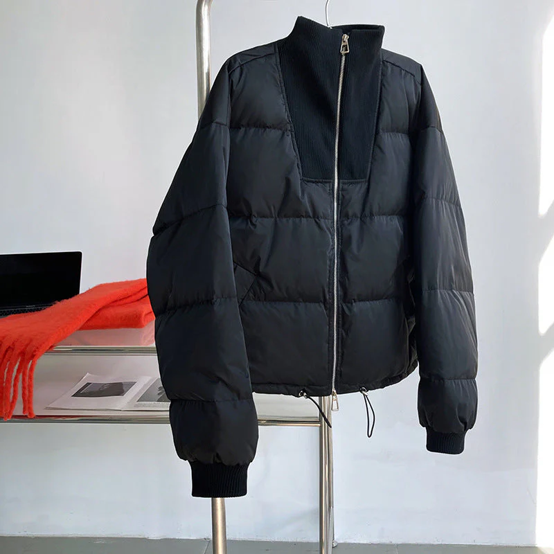 Simple Solid Color Zip Up Puffer Jacket - Image 3
