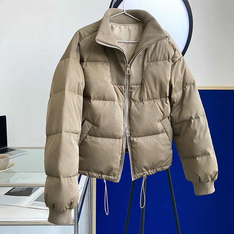 Simple Solid Color Zip Up Puffer Jacket - Image 4
