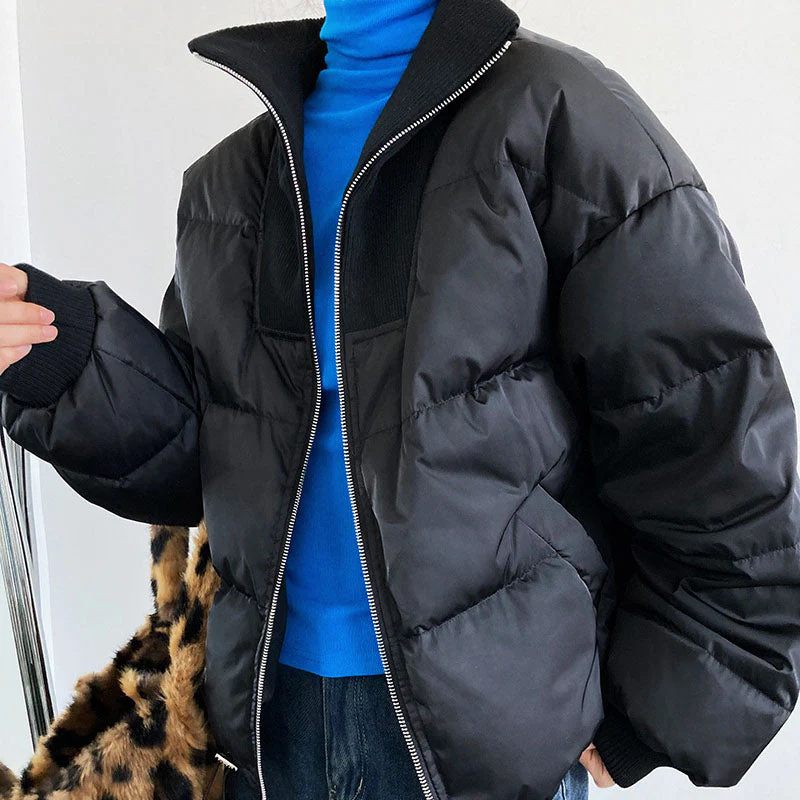 Simple Solid Color Zip Up Puffer Jacket - Image 6