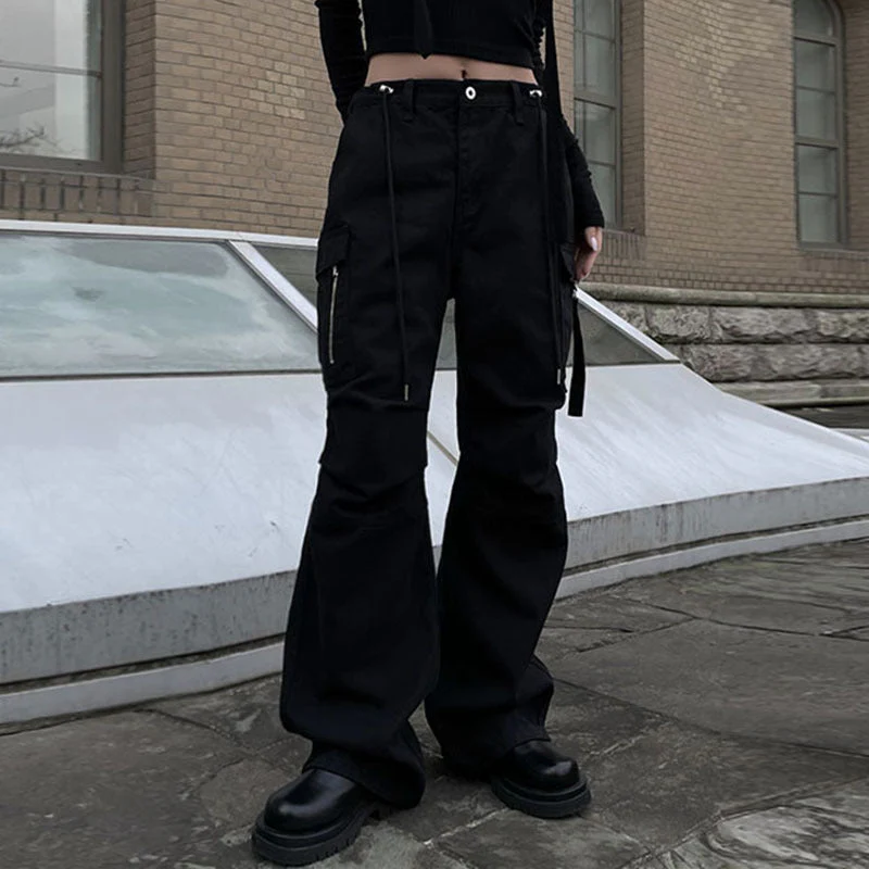 Size Friendly Pocket Drawstring Parachute Cargo Pants - Image 6