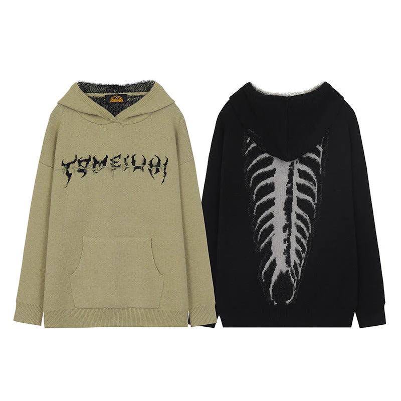 Skull Jacquard Hooded Pullover Sweater - Image 2